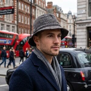 Hanna Hats of Donegal Grey Tweed Wool Walking‎ Hat Made in Ireland Mens Medium